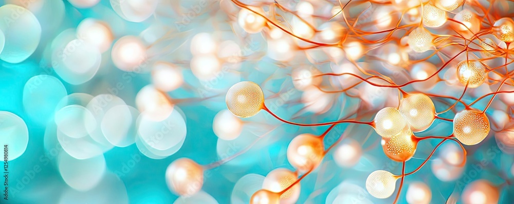 Poster microscopic ocean life idea. abstract light patterns with colorful spheres and vibrant backgrounds.