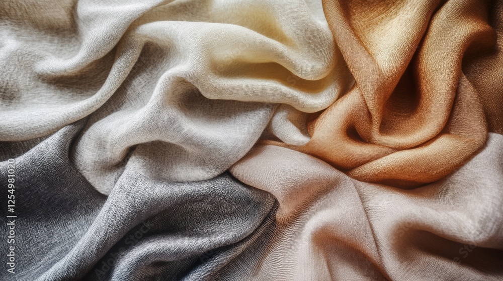 Poster elegant flow of silk fabrics in soft tones on a neutral background with ample blank space for text. 