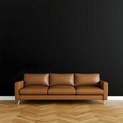 Brown Leather Sofa Minimalist 3D Rendering
