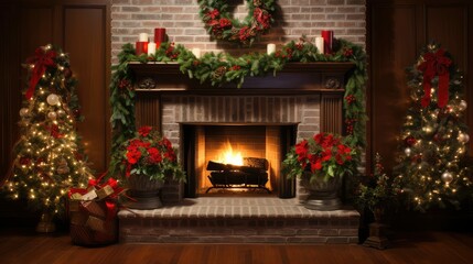 lights christmas fire place