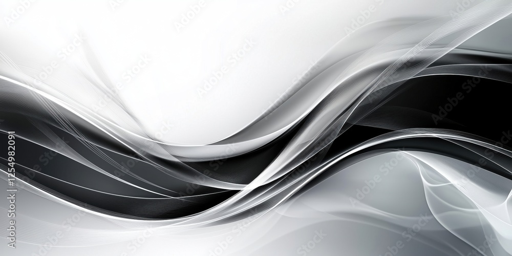 Poster abstract black and white wave patterns with smooth flowing lines and gradients
