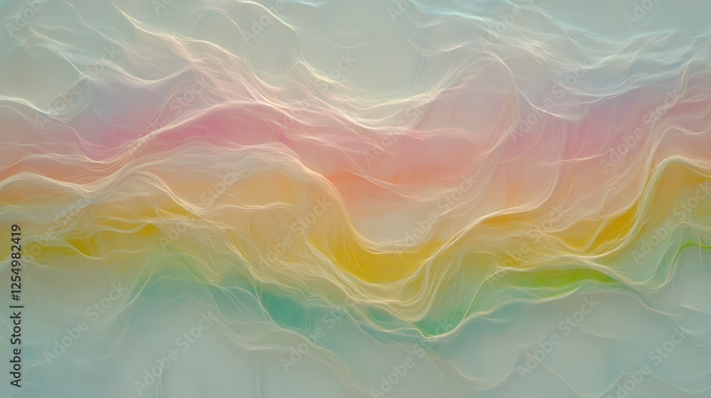 Poster ethereal waves of pastel hues abstract art in gradient flowing lines and ribbon style background ima