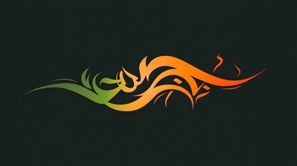 Fototapeta premium Abstract shapes in green, orange, and teal on a black background 