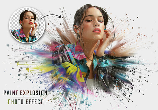 Paint Explosion Dispersion Photo Effect Mockup