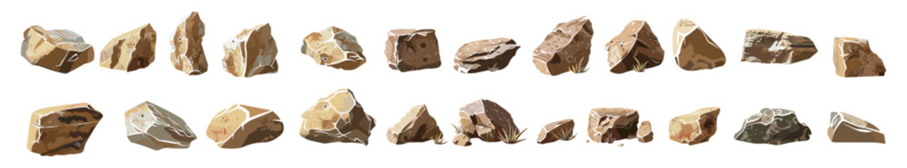 Stones desert vector illustration cut out set, transparent background, nature rocks, dry landscape, isolated desert rocks, desert scenery, natural stones, sand desert background