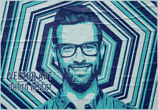 Hexagonal Vector Art Portrait Photo Effect Mockup