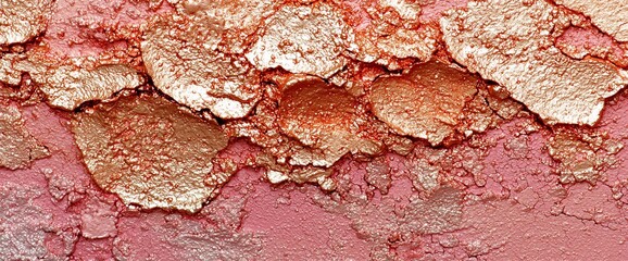 Close-up of metallic pink and gold textured makeup.