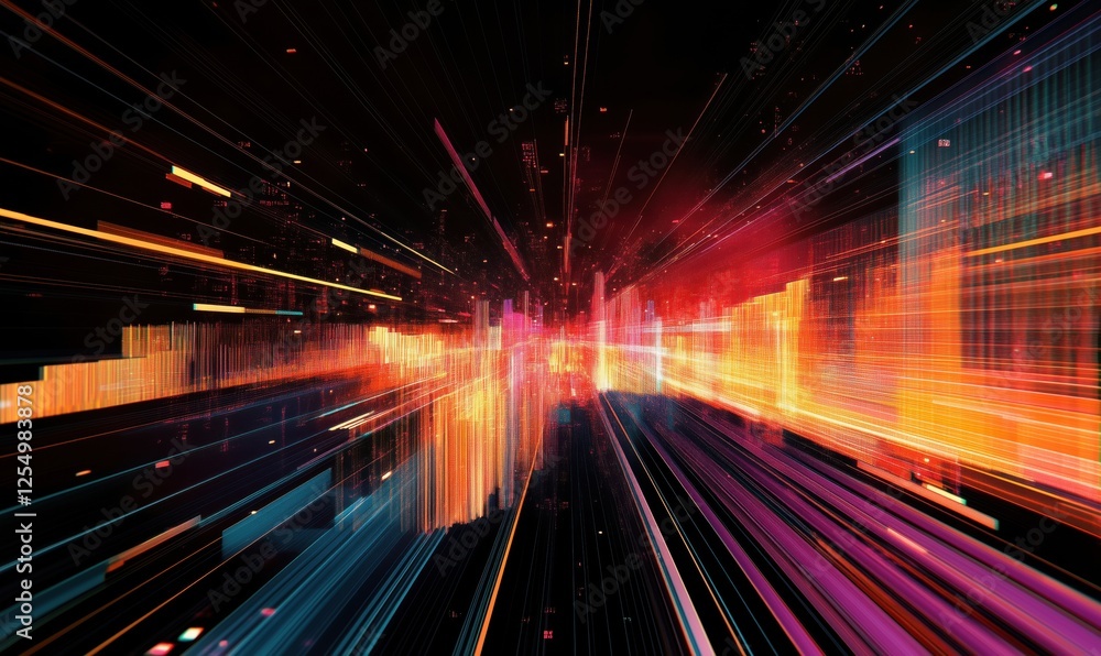 Aufkleber dynamic abstract digital landscape with vibrant colors and light streaks representing data flow