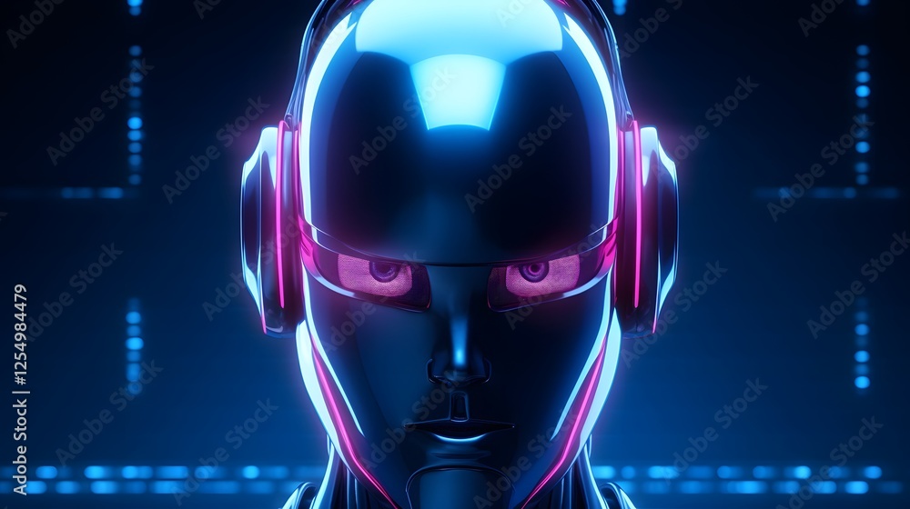 Poster neon glowing chatbot representing futuristic digital financial security and innovative fintech art c