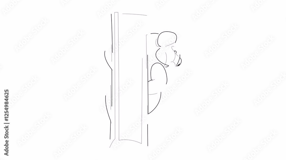 Poster line drawing animation of koala on a tree. animated video of single line draw design. 4k, alpha chan