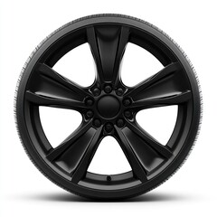 Obraz premium Black alloy wheel, tire, studio shot, white background, automotive parts