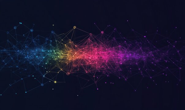 Colorful abstract network visualization with interconnected nodes and lines