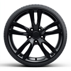 Black alloy wheel and tire on white background