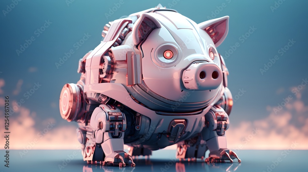 Poster a futuristic robotic piggy bank efficiently managing and optimizing automated savings plans for indi