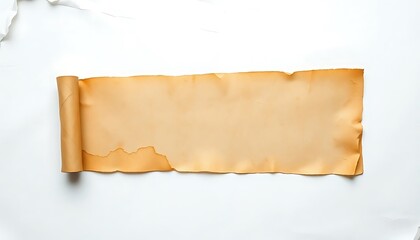 Antique Rolled Parchment Paper with Burned Edges on White Background, Old Vintage Texture, Blank Space for Text or Design