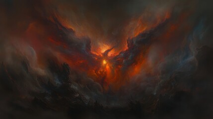 Fototapeta premium Fiery Phoenix Nebula a Cosmic Display of Intense Energy and Ethereal Celestial Beauty in Space