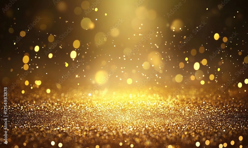 Aufkleber golden glittering bokeh background with sparkling particles and light effects