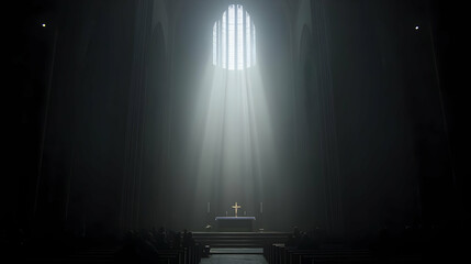 Church Interior Illustration Sunlight Rays