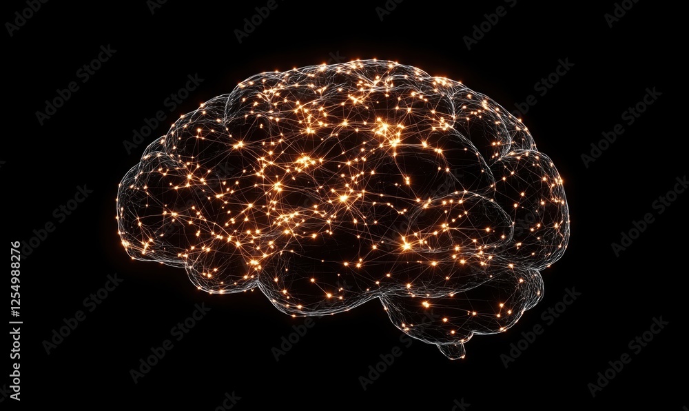 Poster neural network visualization brain structure with glowing connections and nodes