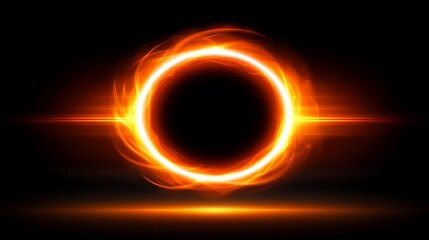 Naklejka premium Fiery Ring of Light Abstract Glowing Portal on Dark Background Mesmerizing Visuals for Design Projects