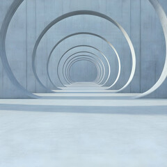 Abstract 3D Rendering of Circular Concrete Tunnel