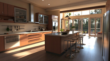 Modern Functional Kitchen Interior with Natural Light and Space