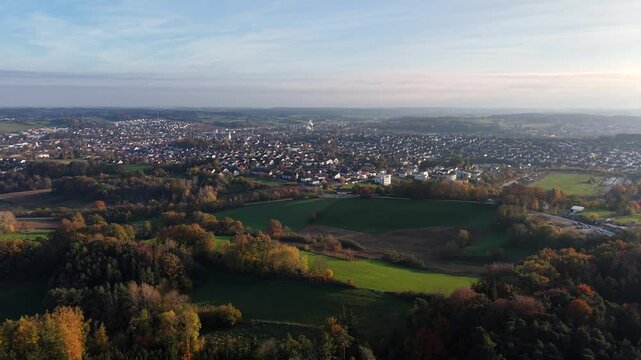 Pfaffenhofen Ilm as a beautiful city between Ingolstadt and Munich embedded within autumn landscape