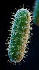 Fototapeta premium Microscopic view of green bacterium with hair-like structures on surface