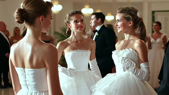 Debutante Ball Event Featuring Young Women in Elegant White Gowns