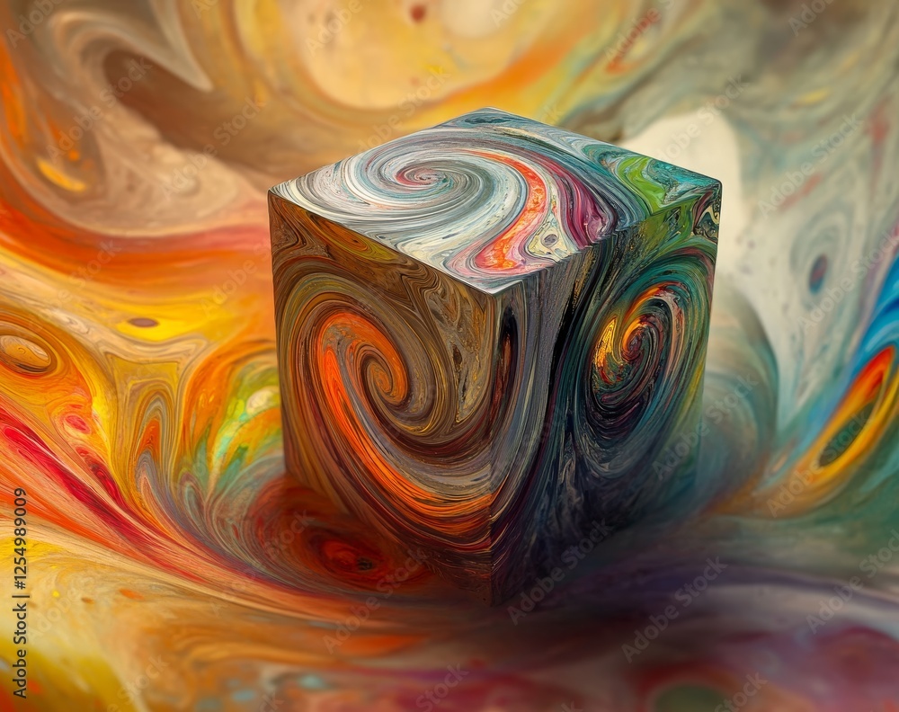 Poster swirling cube on abstract background