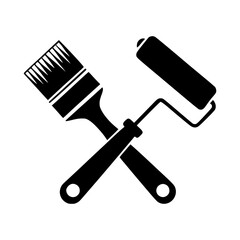  Paint Brush and Roller Icon, Home Renovation Symbol, Painting Tools Silhouette, DIY Project Graphic, House Improvement Logo, Construction and Maintenance Design, Interior Design Illustration