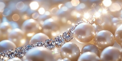Sparkling diamonds and lustrous pearls in elegant arrangement, showcasing luxury and beauty