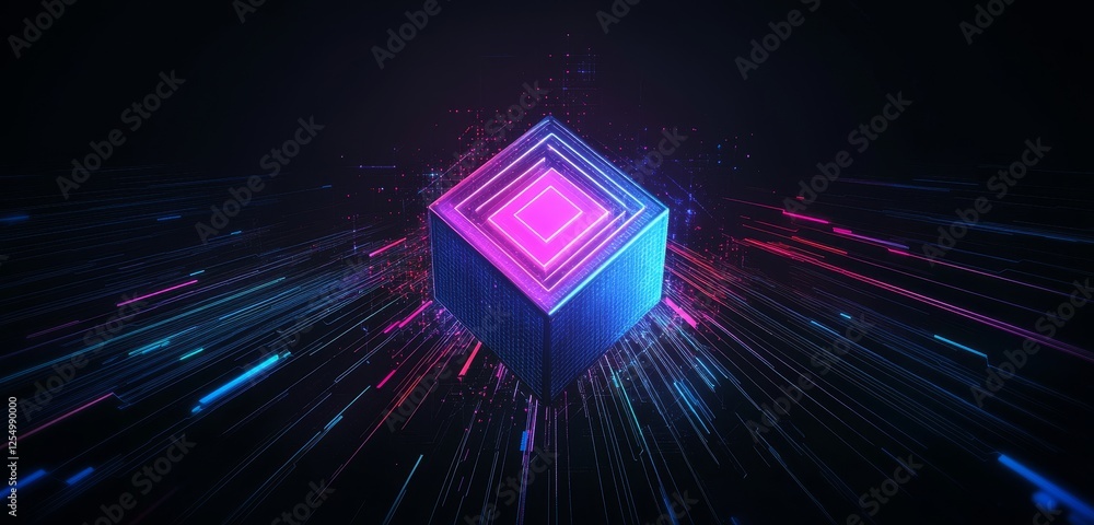 Poster glowing cube data stream