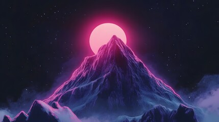 Fototapeta premium A minimalist logo featuring purple mountains and a pink moon 