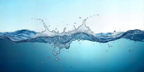 Dynamic closeup of turbulent water with bubbles and rippling waves under a clear blue sky