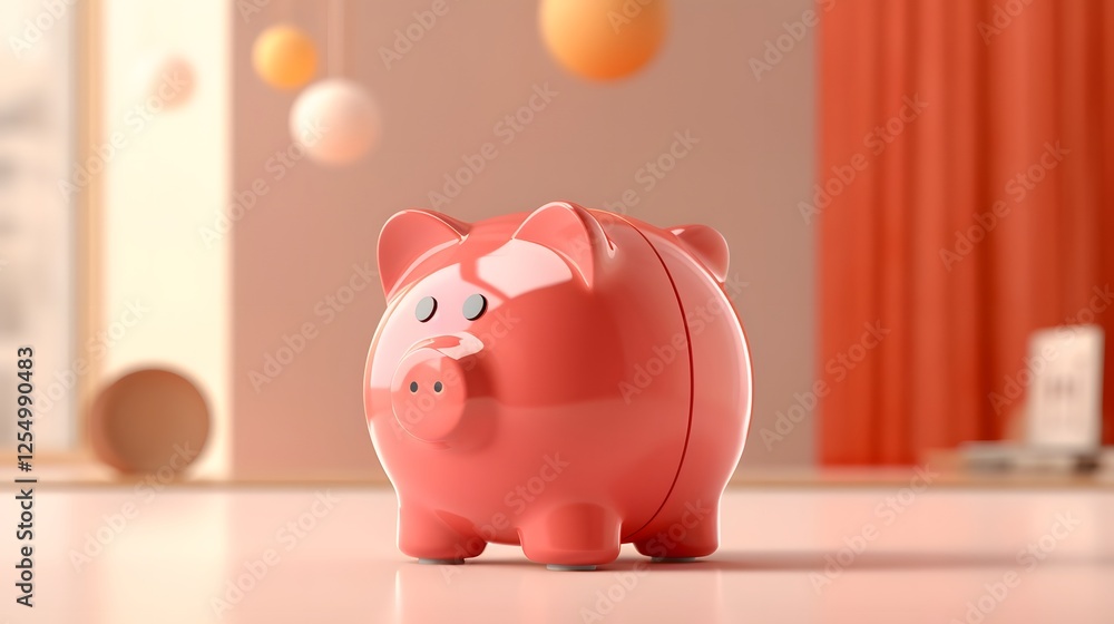 Poster minimalist and elegant piggy bank with simplified financial icons in the background representing sav