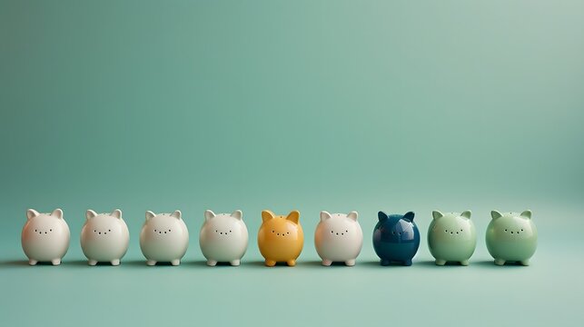 A collection of tiny colorful piggy banks representing different savings categories and financial goals designed to help organize and achieve personalized money management strategies