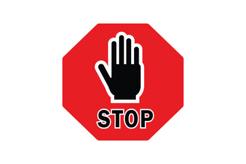 Red Stop Sign with Hand for Traffic Control, stop sign with hand, warning stop sign, red prohibition symbol, do not enter sign