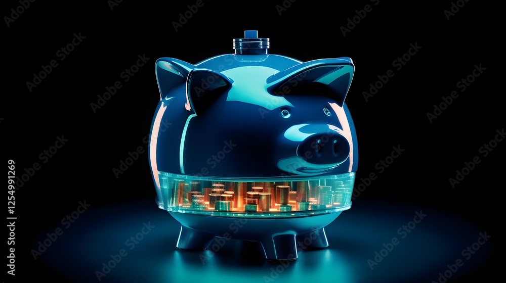 Poster a neon futuristic piggy bank icon symbolizing the future of ai powered savings and investment strate