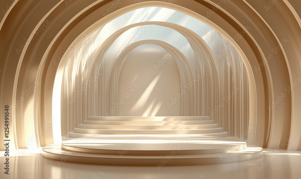 Poster elegant minimalist architectural space with arched structures and soft lighting