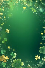 Naklejka premium St. Patrick's Day Glittering Shamrock Background with Green and Gold Leaves, Perfect for Holiday Invitations, Festive Decorations, and Irish-Themed Projects