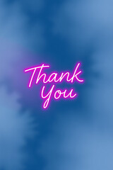 Glowing Pink Neon Thank You Sign on Dark Blue Gradient Background, Modern Aesthetic Typography Design for Social Media and Marketing