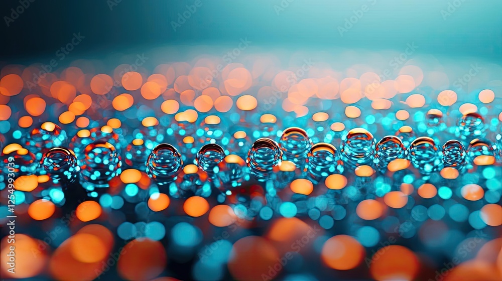 Poster microscopic ocean life idea. close-up of colorful water droplets on a surface with beautiful bokeh l
