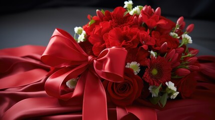 bouquet red ribbon