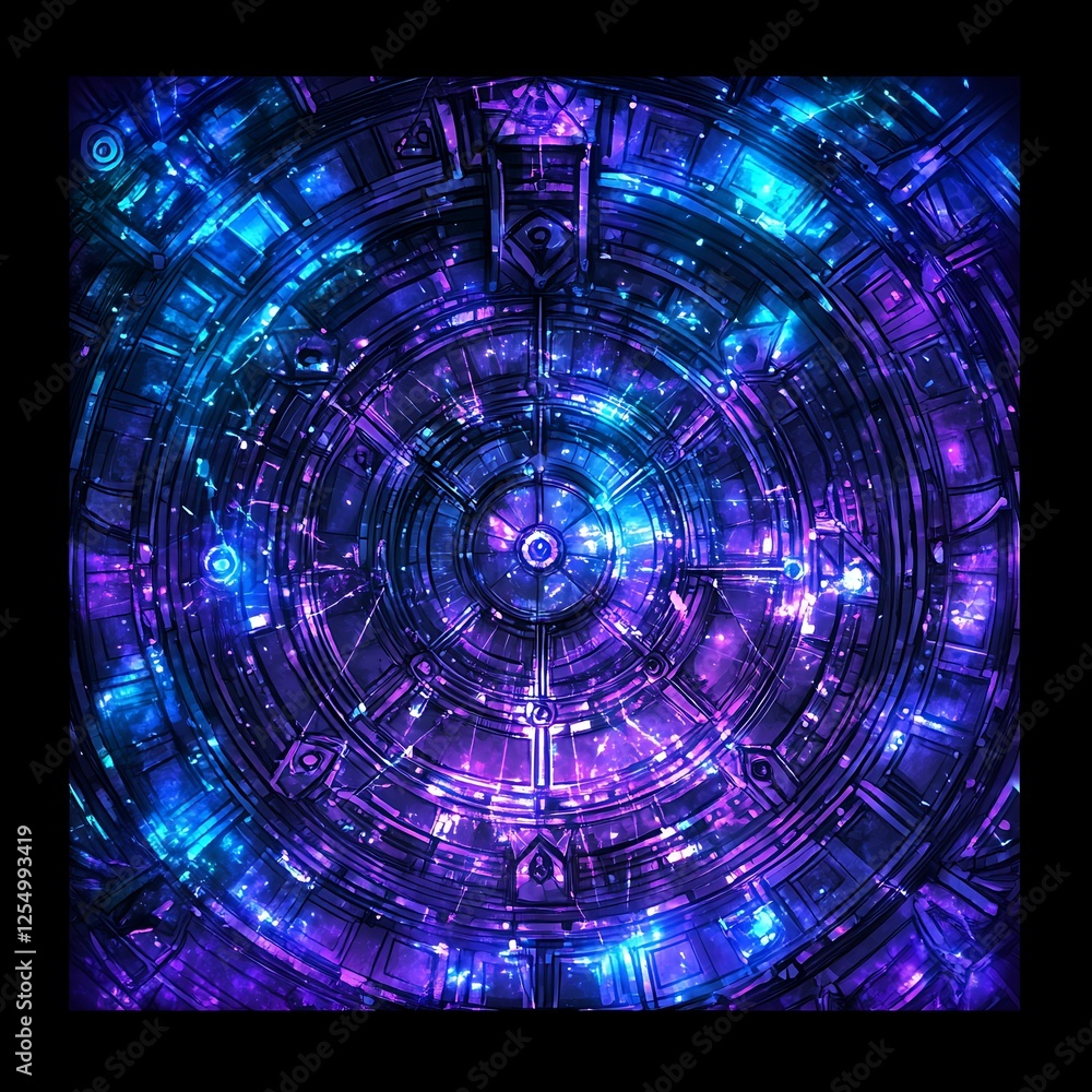 Aufkleber futuristic concentric portal with intricate geometric design and galactic light illumination display
