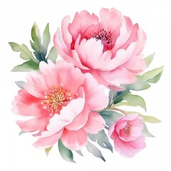 Obraz premium Bouquet of flowers Peony, watercolour peony, pink peony, JPG 4080 x 4080 px 300 dpi