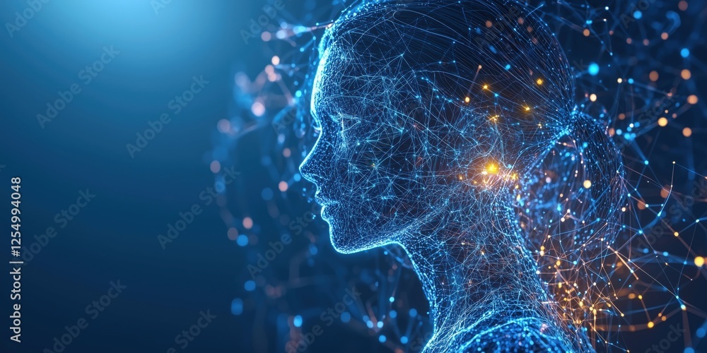 Poster Digital representation of human profile with interconnected neural networks and glowing nodes