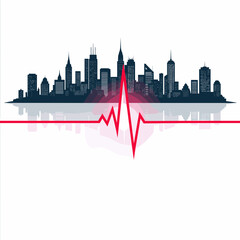 Obraz premium Pulsating heartbeat line against city skyline at night, urban vitality