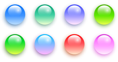 Multicolored glass balls, 3D shiny spheres collection.