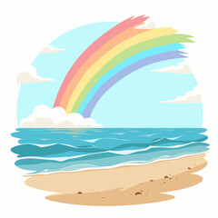 Obraz premium Majestic rainbow over calm ocean on sunny day, peaceful beauty